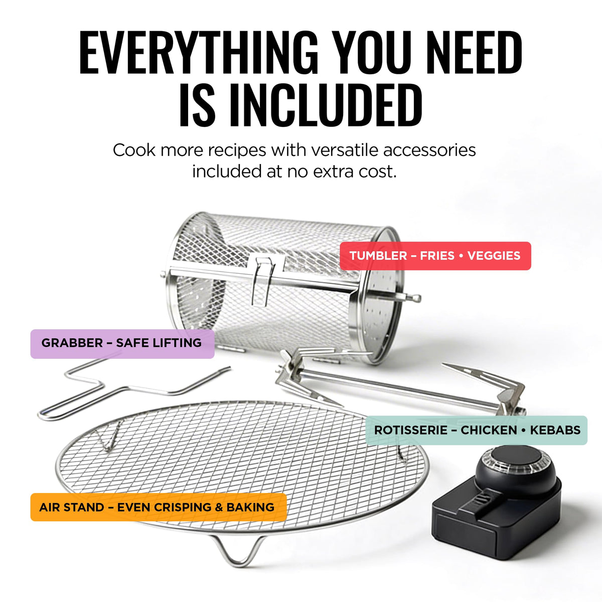 Fritaire 400F vortex for even browning and crisping of proteins and vegetables