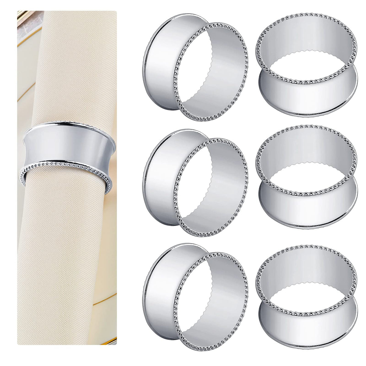 Frjjthchy bead side napkin ring in silver adds refined detail to a formal table setting.