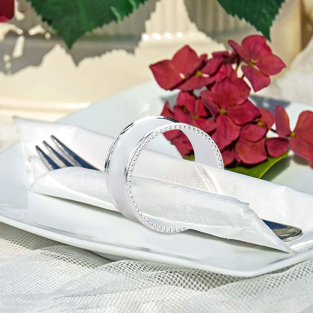 Frjjthchy silver napkin ring set featuring bead design for festive gatherings.