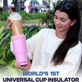 Frost Buddy Togo Buddy 30oz Dunkin cup mockup illustrates compatibility with popular coffee sizes.