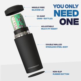 Frost Buddy Universal Buddy XL with a 12oz can demonstrates stable, spill-free sipping.