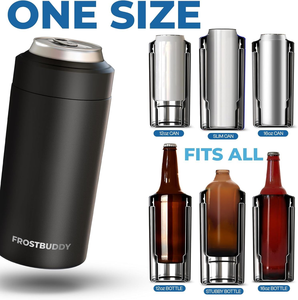 Frost Buddy universal cooler side profile highlights portable, all-occasion design