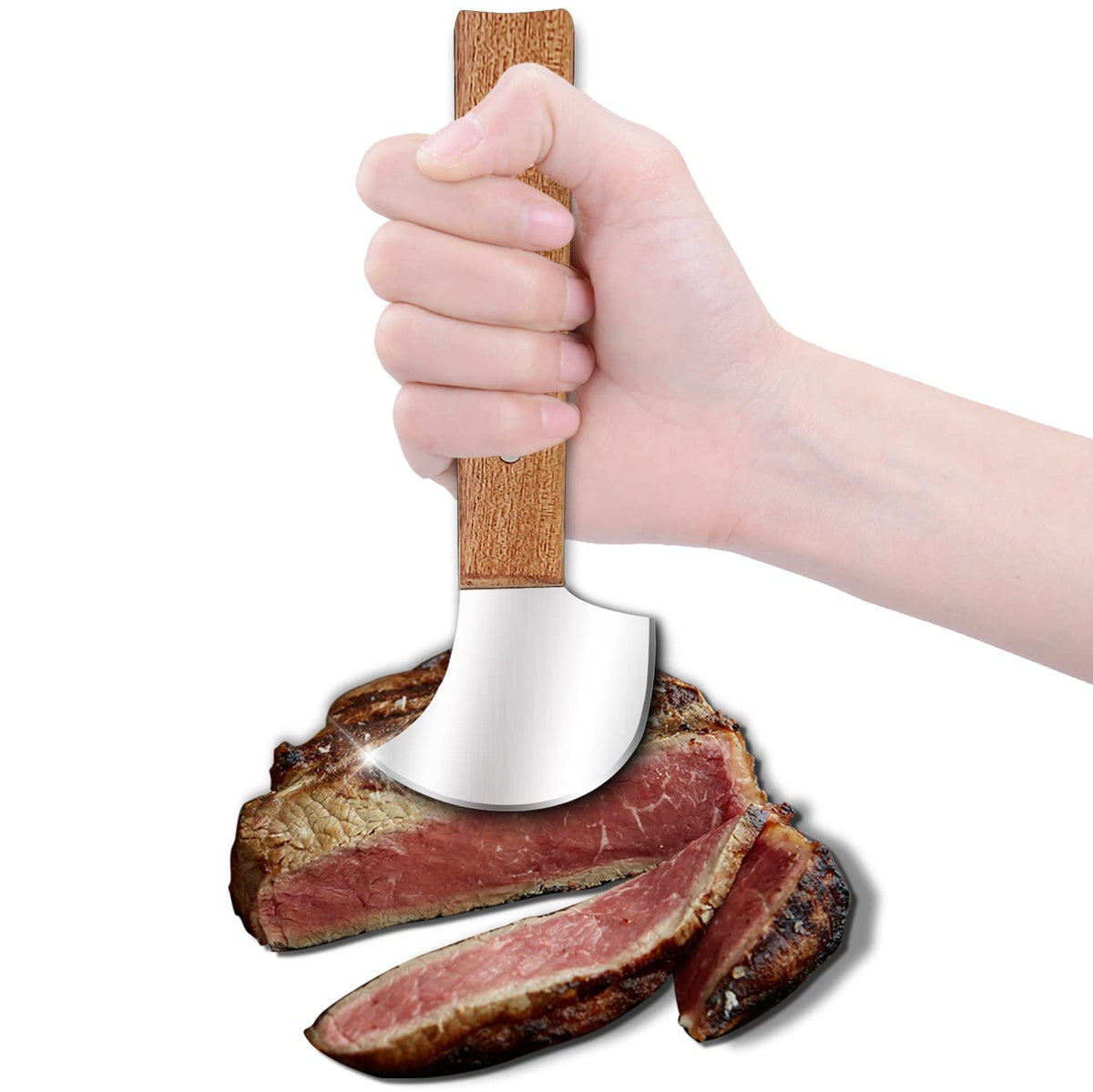 Fstcrt Rocker Knife with vertical grip for one-handed cutting at home or dining out.