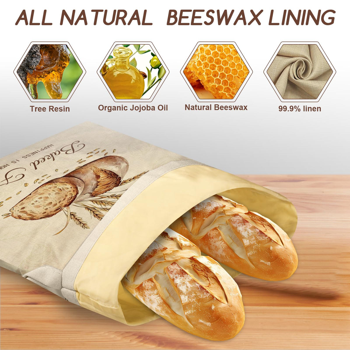 Fufeisi bread bag lined with linen and beeswax for breathable freshness.