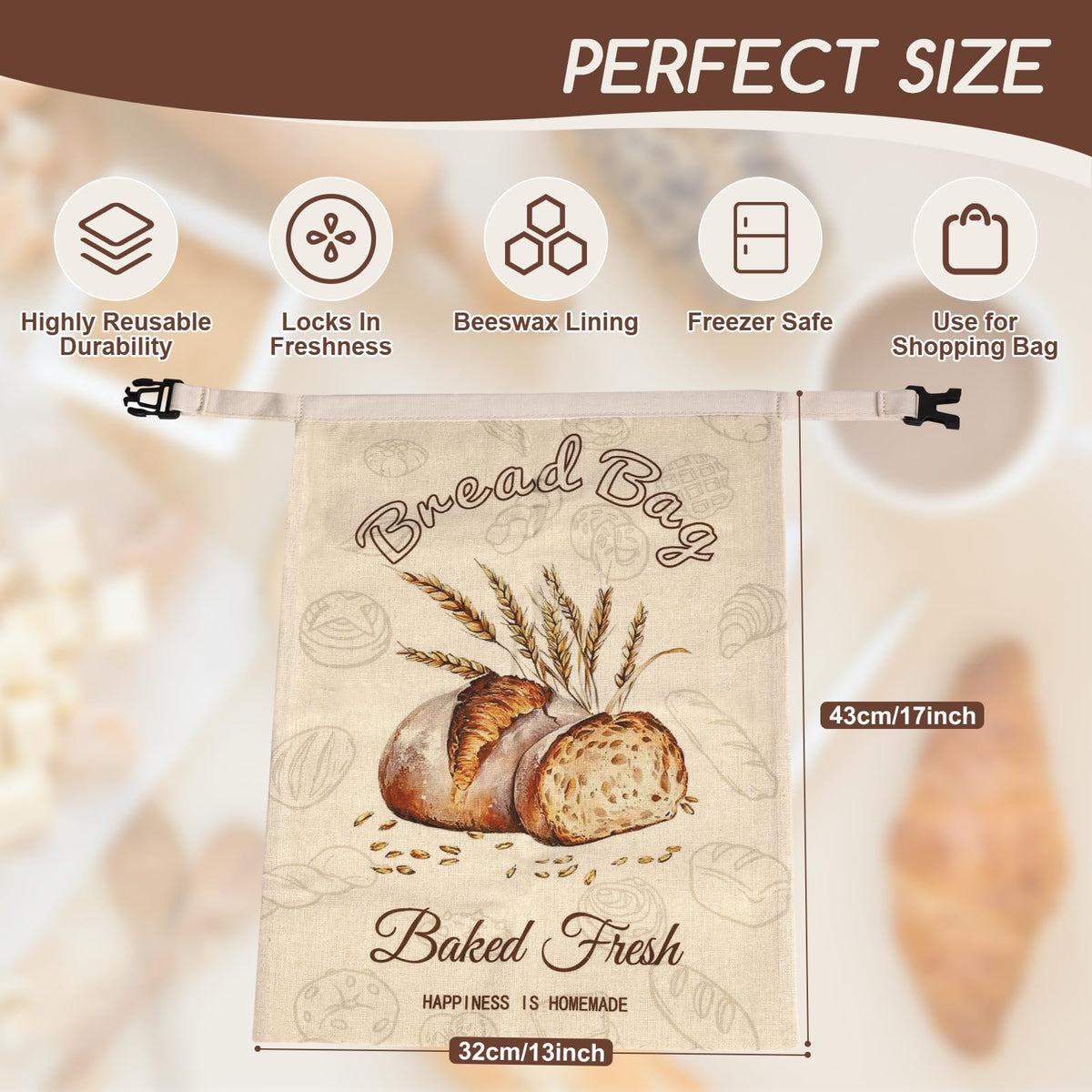 Fufeisi eco-friendly reusable bread bag ideal for baguettes and rolls.