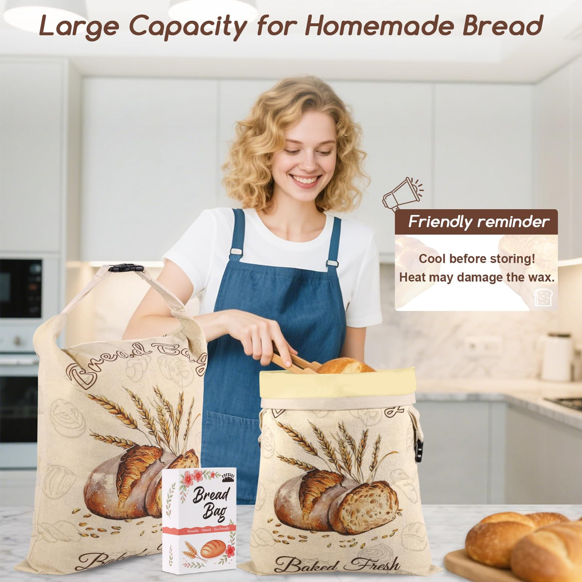 Fufeisi extra-large 17x13 inch bag fits tall loaves.