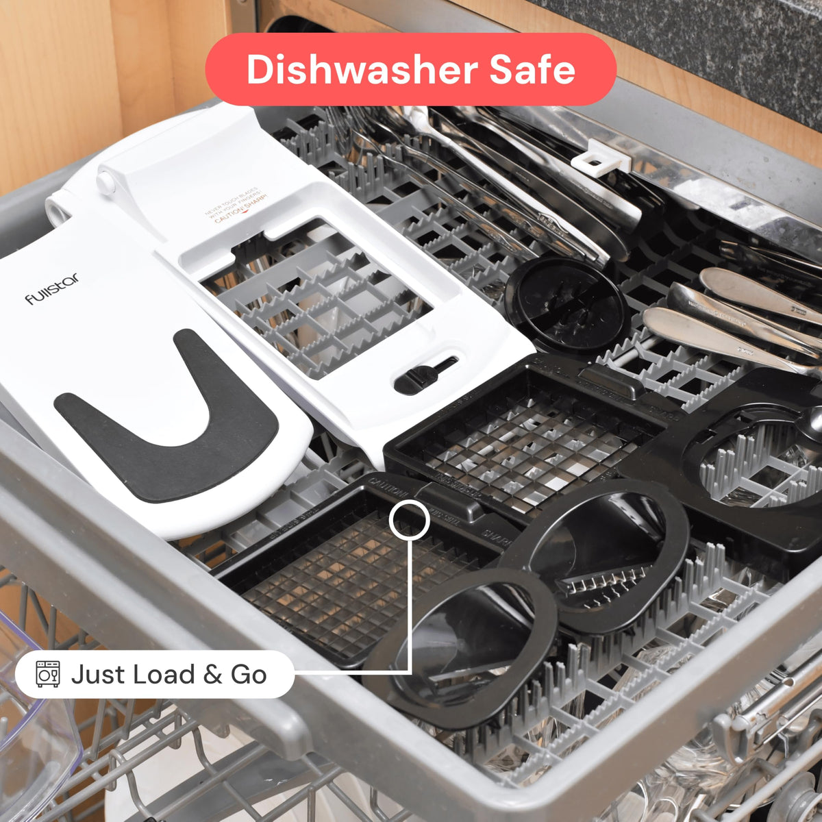 Fullstar dishwasher-safe top rack makes cleanup quick and simple.