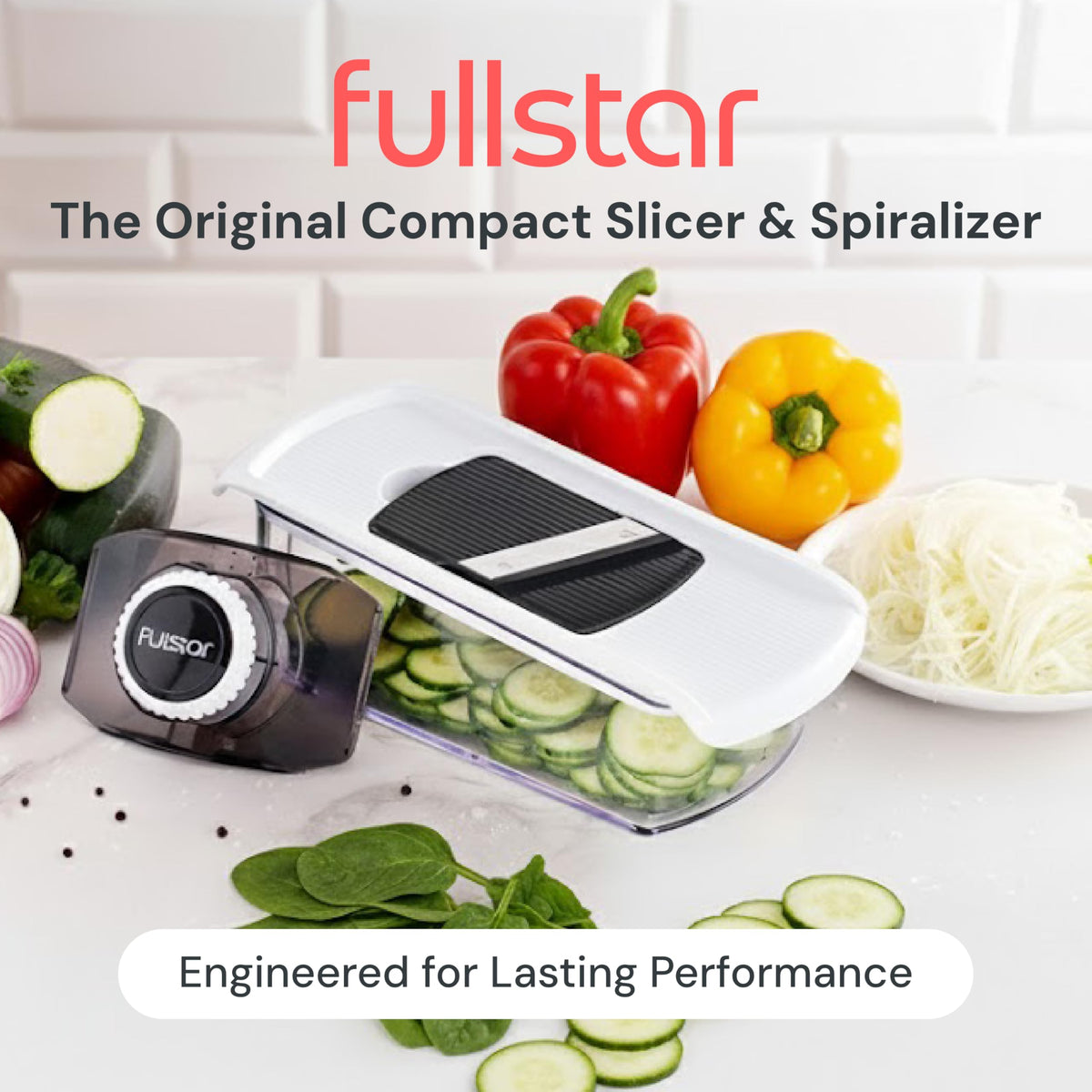 Fullstar mandoline blade change demonstrates quick interchangeable blades for precise cuts
