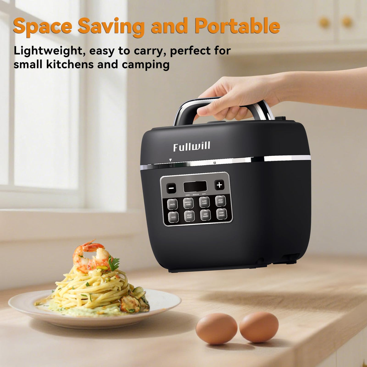 Fullwill Electric Pressure Cooker Lite ceramic nonstick pot cleans easily and prevents sticking.