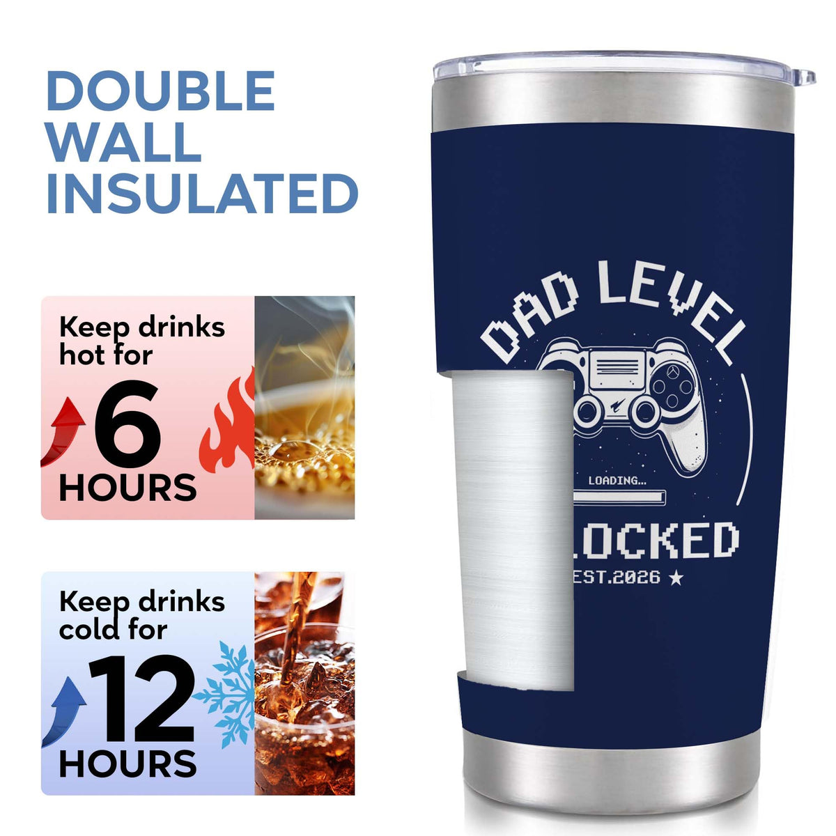 FUNITZ Promoted to Dad 2026 tumbler print on both sides for visibility.