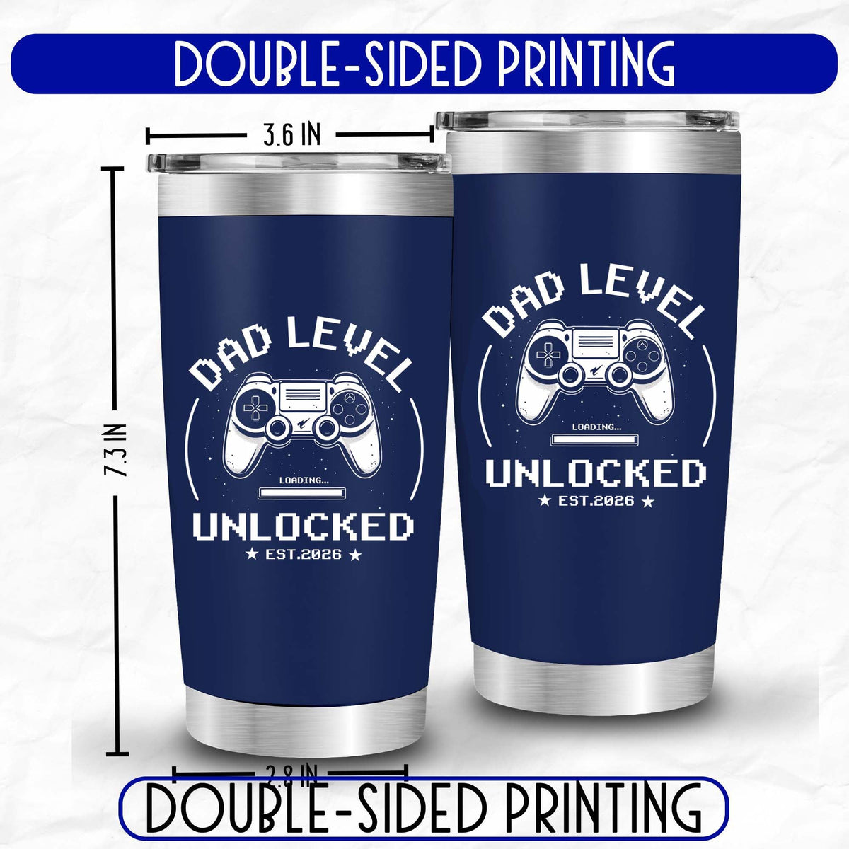 FUNITZ Promoted to Dad 2026 tumbler side graphic visible from any angle.