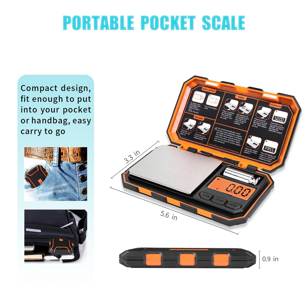 Fuzion pocket scale backlit LCD for easy reading anywhere.