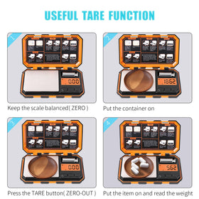 Fuzion pocket scale includes 50g calibration weight for accuracy.