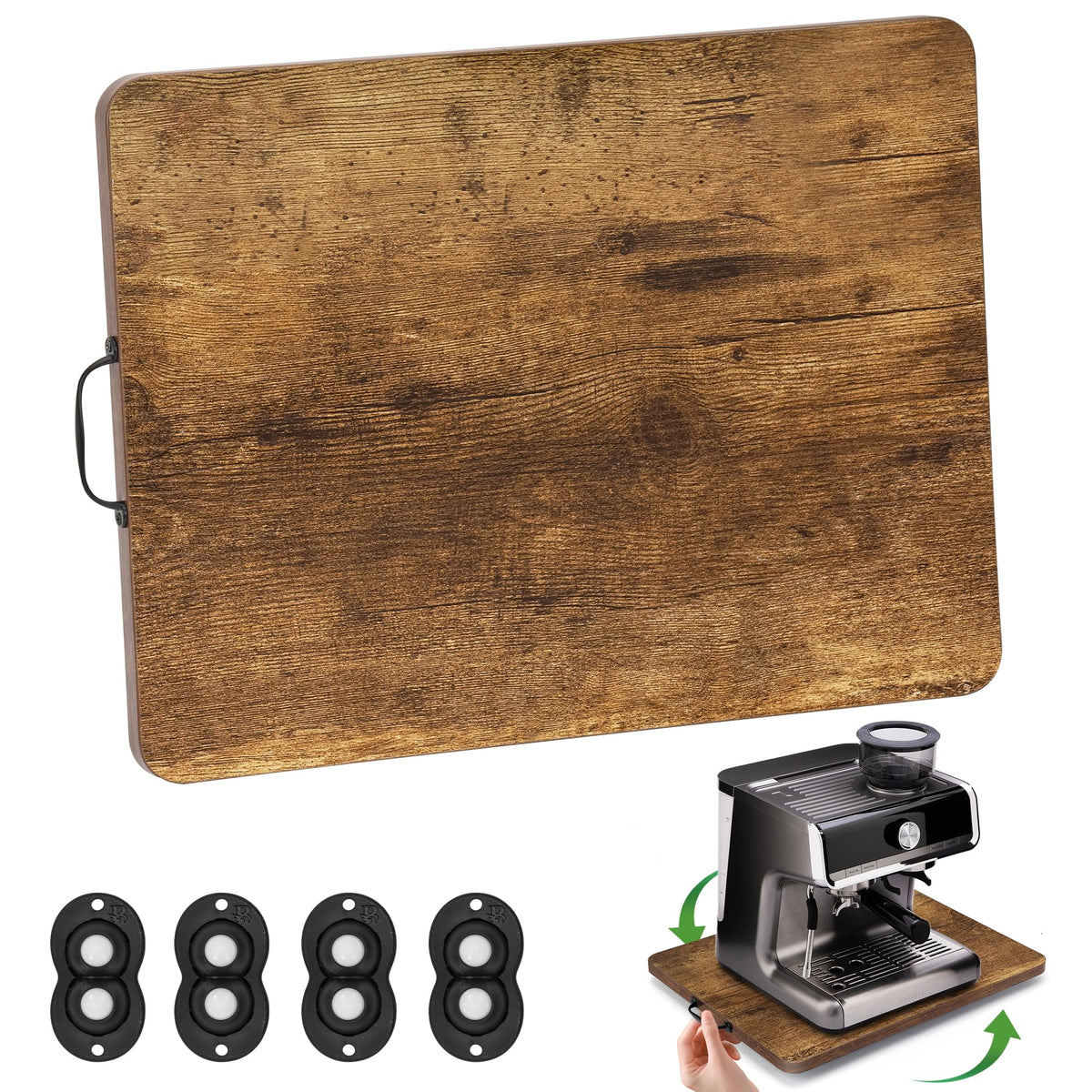 Fxacyem appliance slider rolling tray rustic brown finish for effortless coffee maker repositioning.