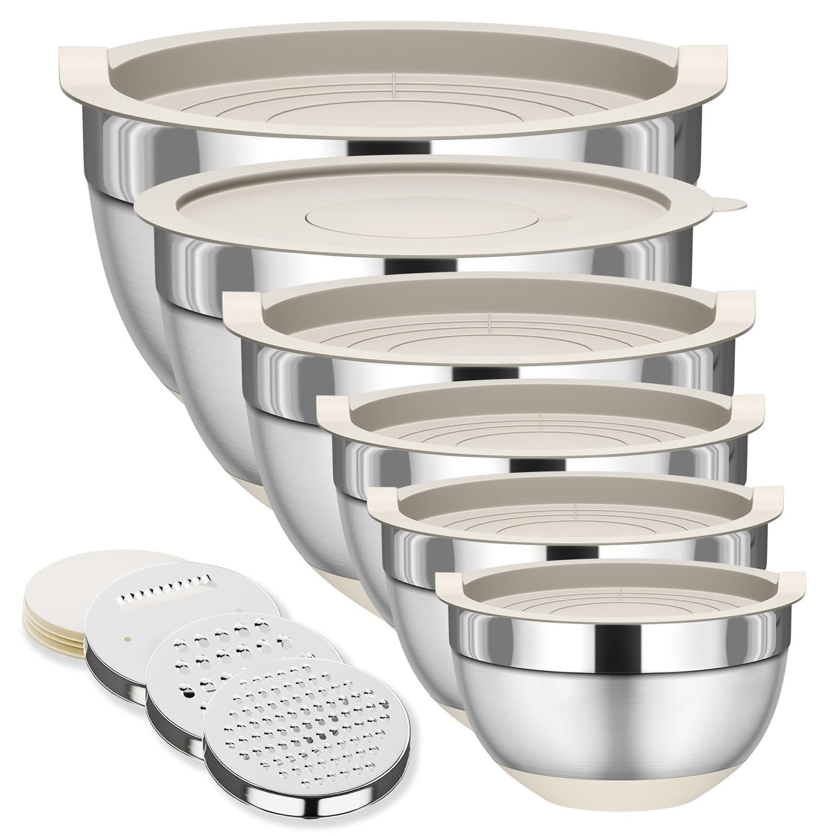 Fyrnova six-piece mixing bowls set with lids for organized, versatile cooking tasks.