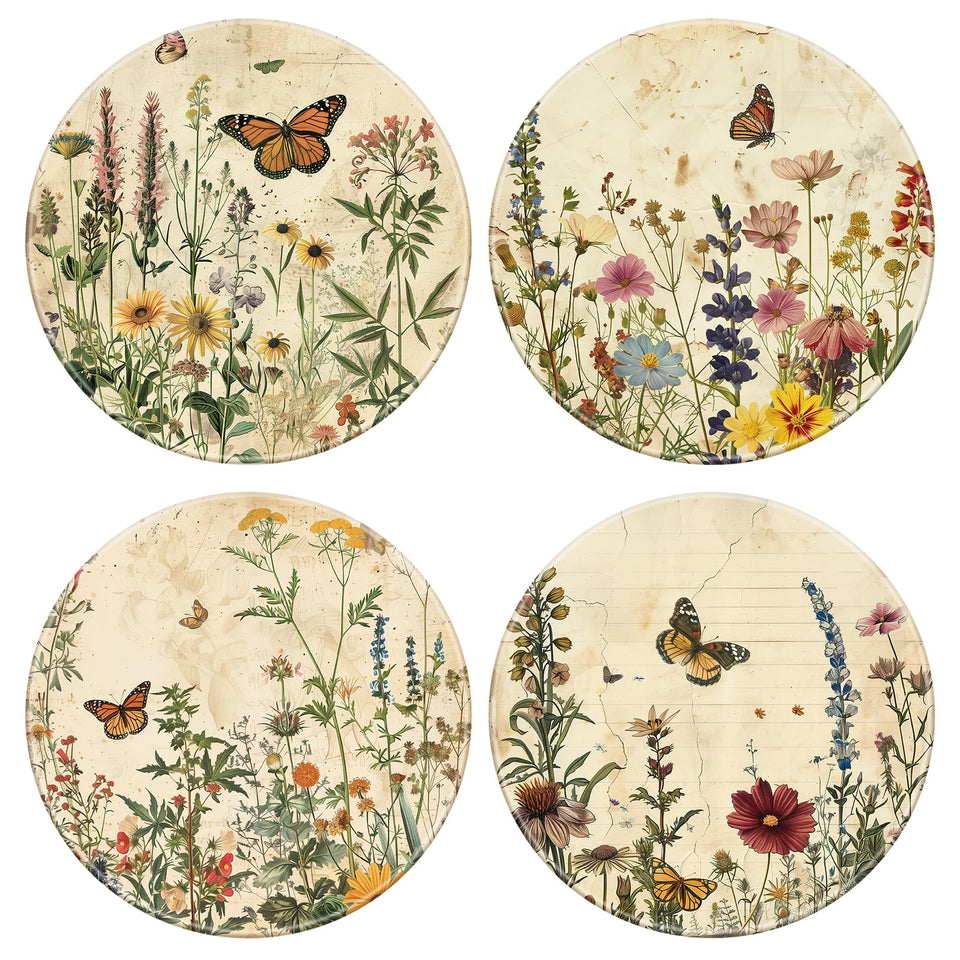 FYSUIMU vintage floral coaster on wood table protects surfaces.