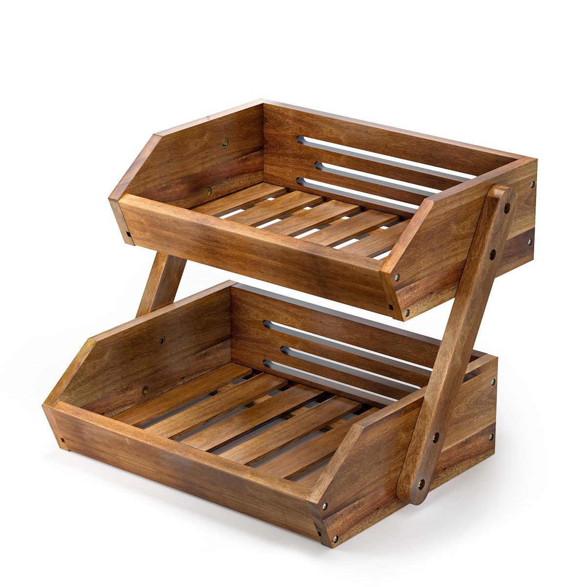 G.a HOMEFAVOR wooden 3-tier fruit basket brown keeps produce organized.