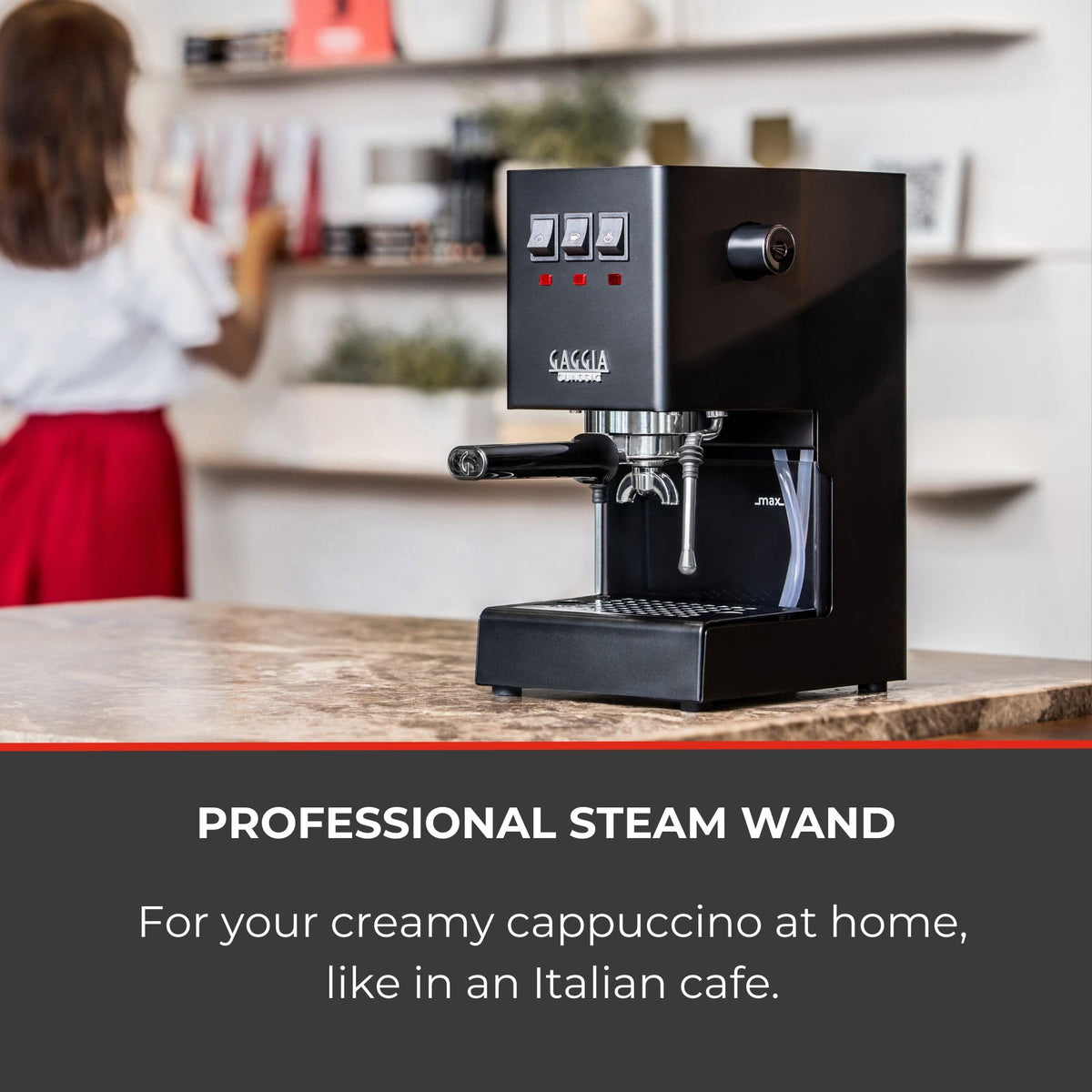 Gaggia Classic Evo Pro 58mm portafilter enabling professional-grade extractions.