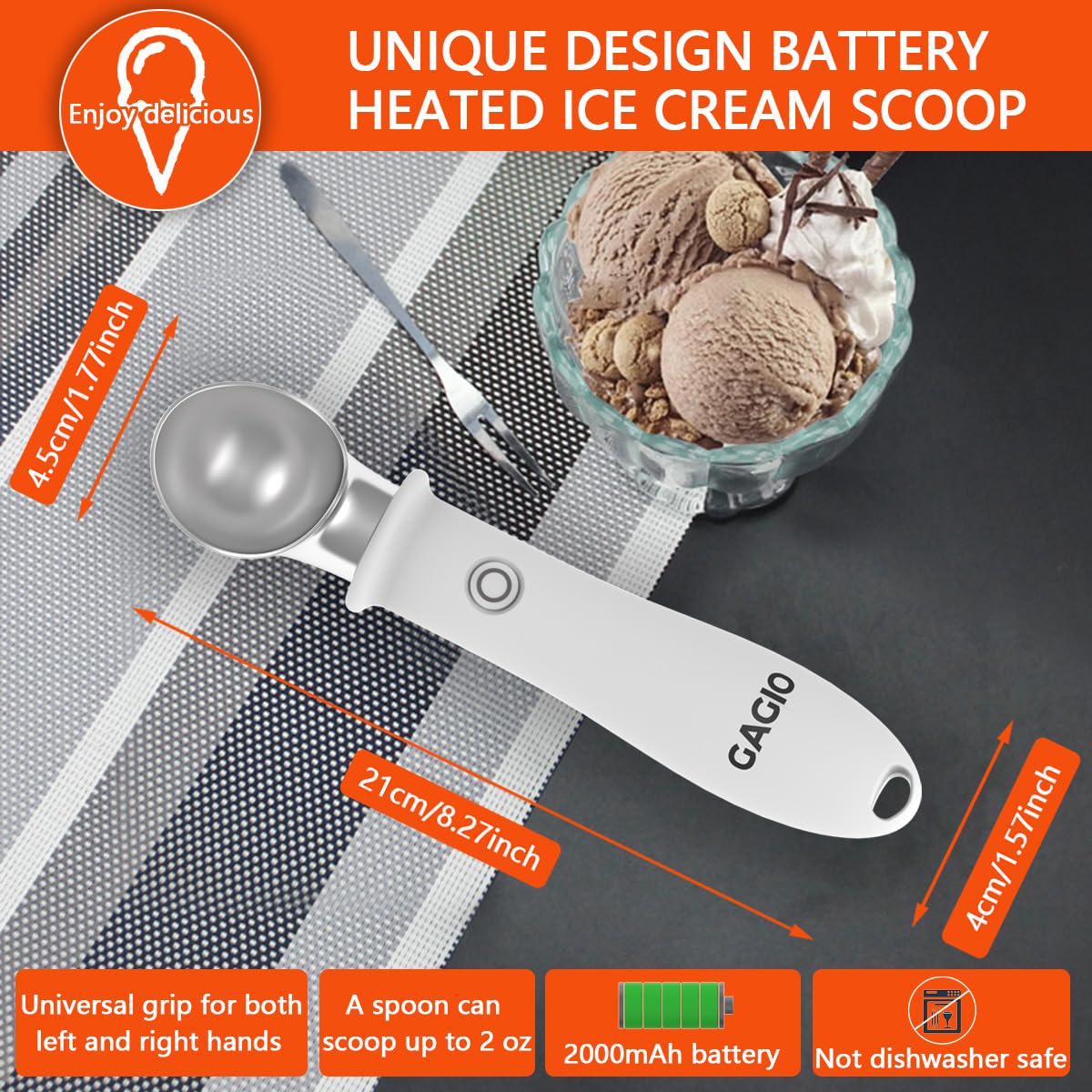 GAGIO dual temp control for gelato at 113℉ or firmer at 140℉.
