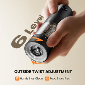 Gaivis 100 ml hopper reduces refills during cooking and table use.