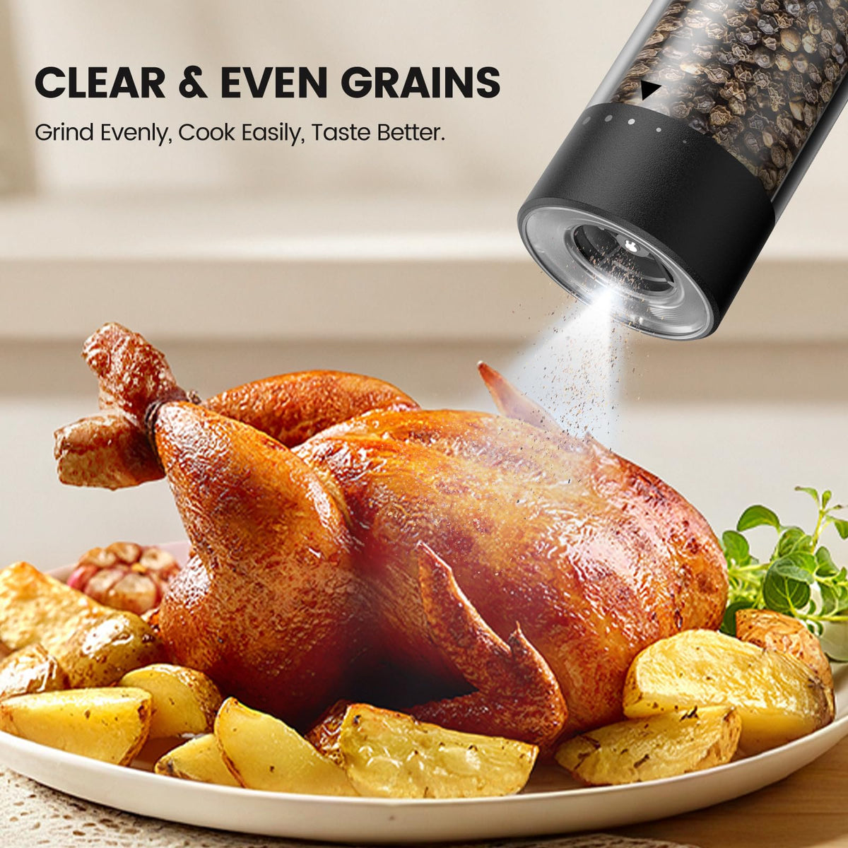 Gaivis built-in LED light helps precision seasoning in dim lighting.