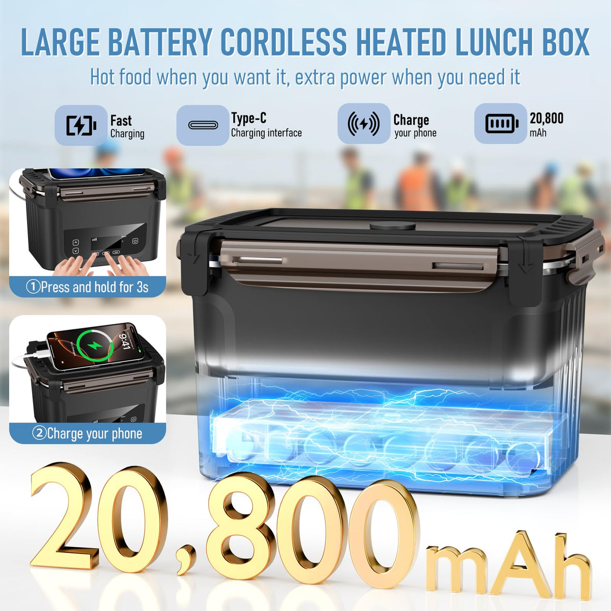 GALOKEO large capacity 6.3 cups for hearty meals at the office or site