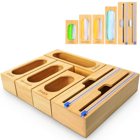 Gamtik bamboo bag organizer and wrap dispenser keeps your kitchen drawer neat.