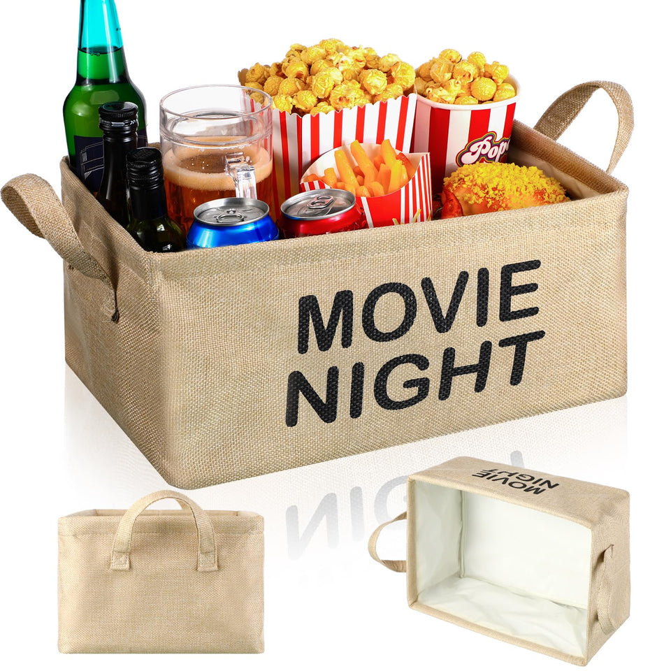 Gandeer large movie night basket in beige keeps snacks neatly organized for family viewing.