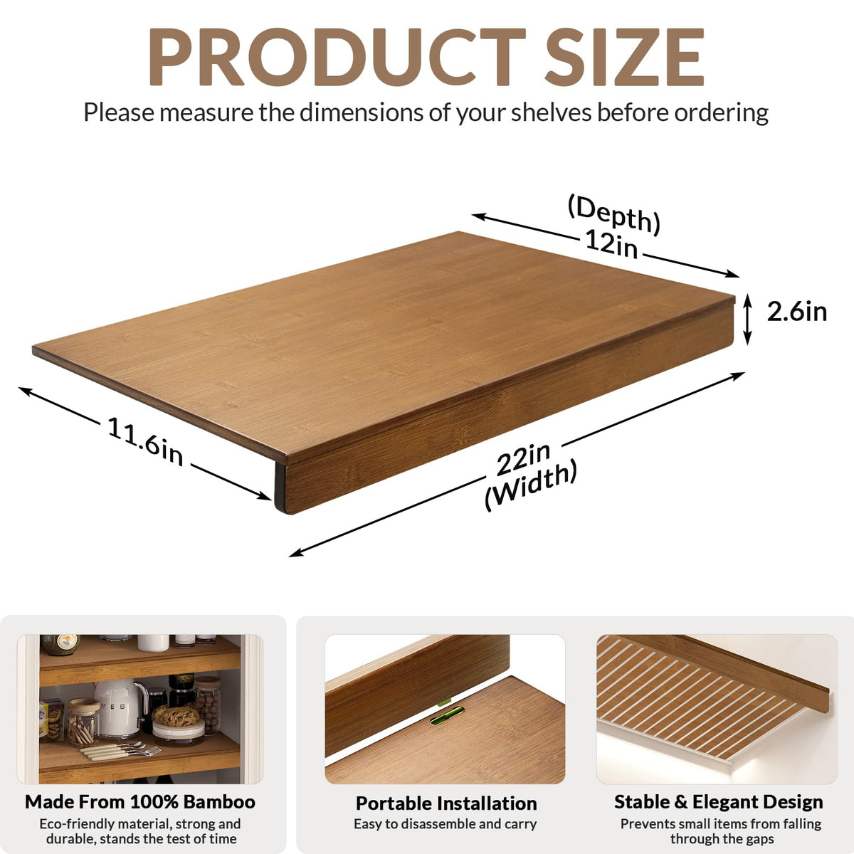 Gashell Bamboo Wire Shelf Cover for closet shelf, helps create an organized look.