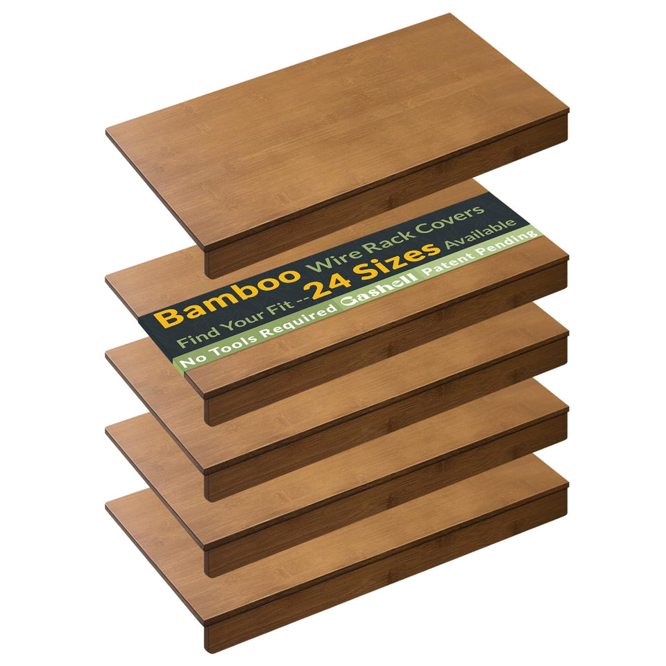 Gashell bamboo wire shelf cover on pantry shelf highlights natural grain and easier cleaning