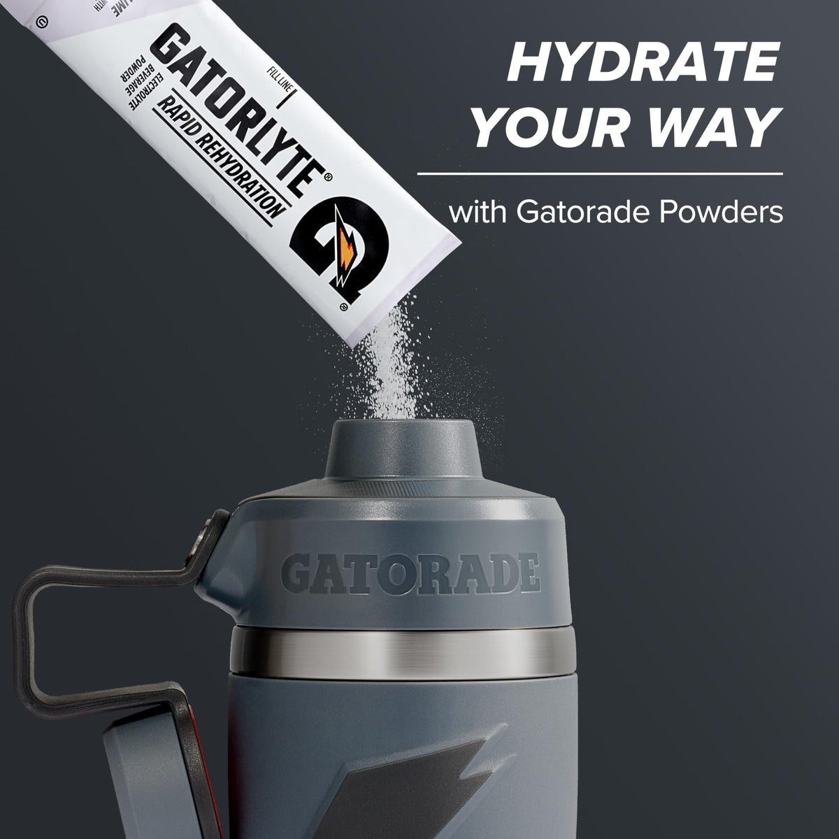 Non-sweat exterior keeps the Gatorade Overtime bottle dry to the touch.
