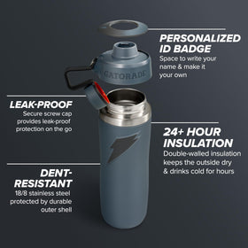 Twist cap on the Gatorade Overtime bottle provides secure, leak-proof sipping during workouts.