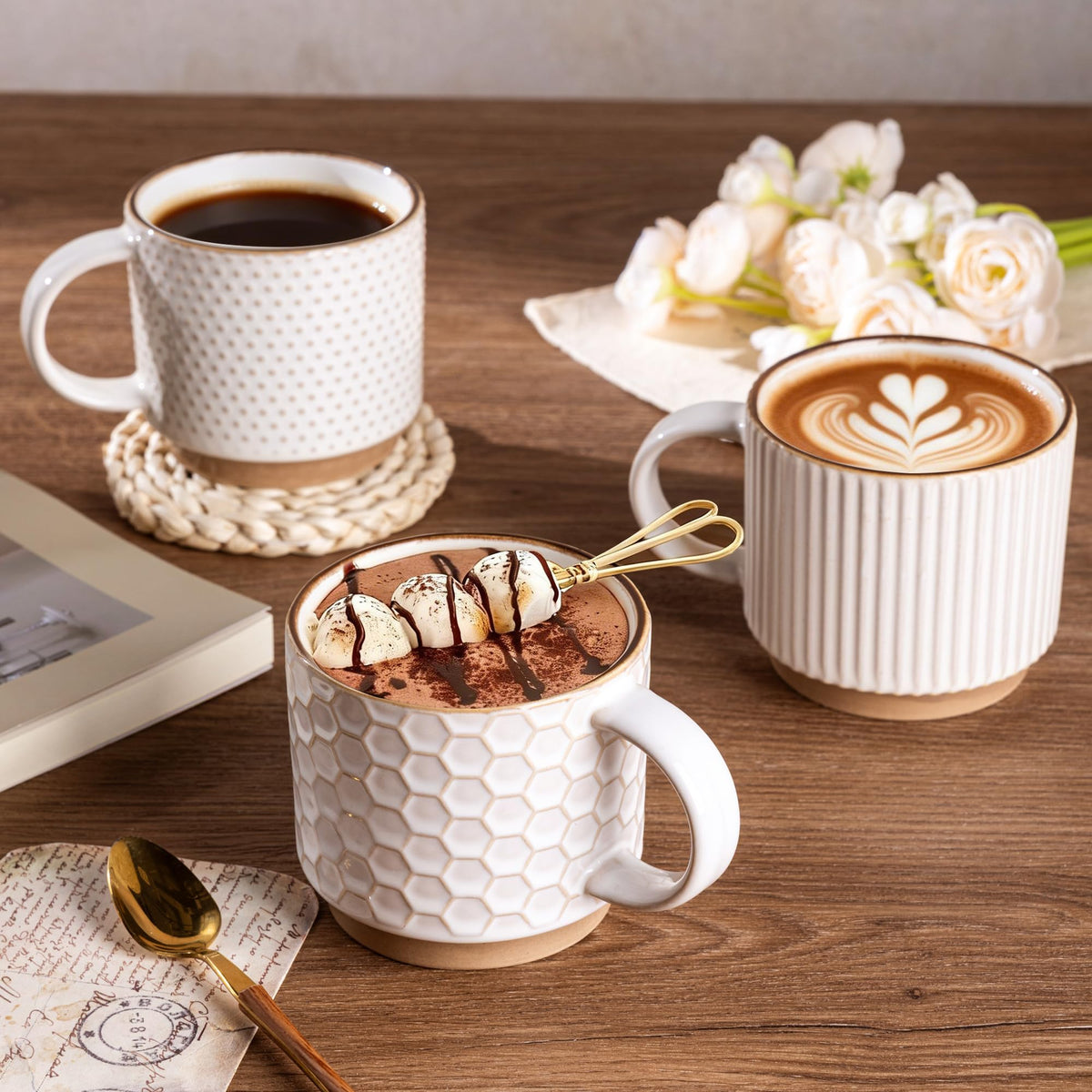 GBHOME mugs neatly stored in a kitchen drawer highlight space-saving stackability.