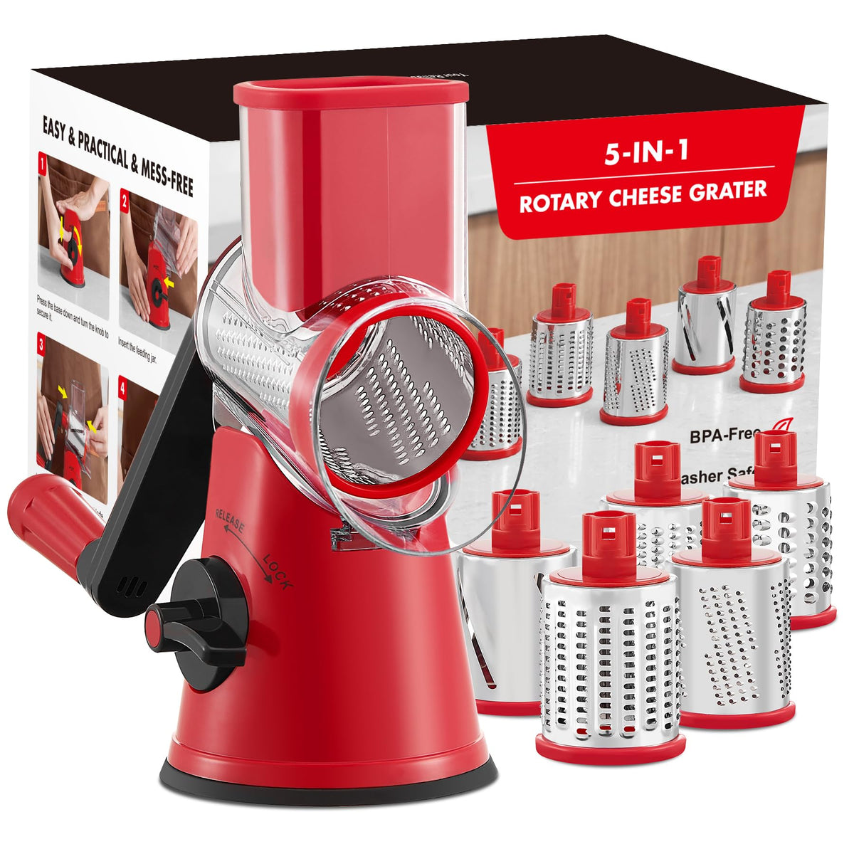 GDL Cheese Grater Rotary base with non-slip bottom for stable, safe prep.