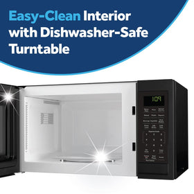 GE countertop microwave on kitchen counter saves valuable space