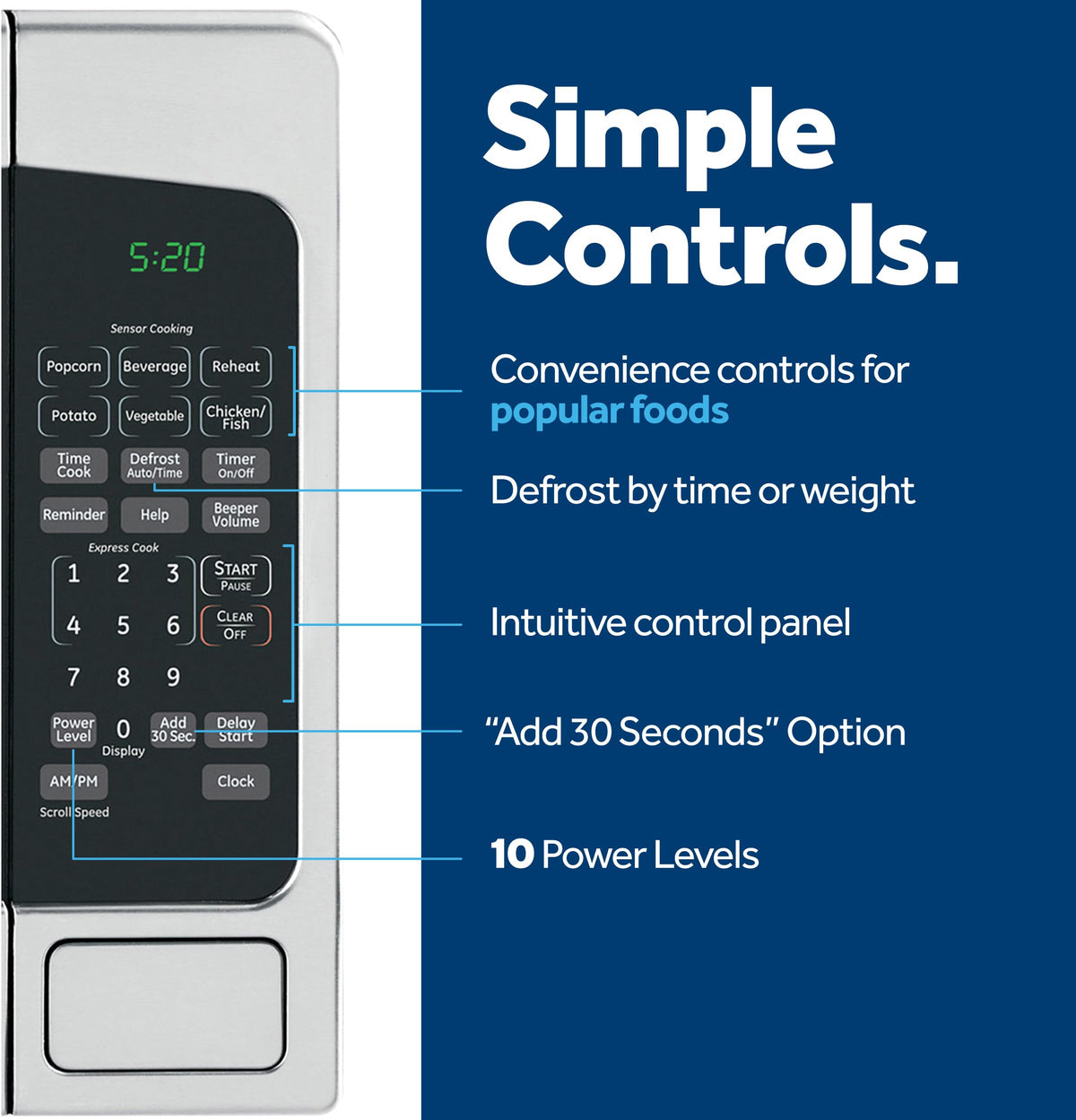 GE countertop microwave compact design fits on a counter without clutter.