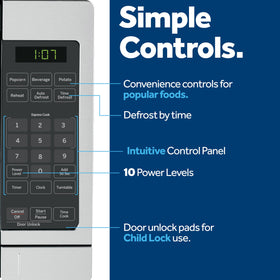 GE countertop microwave with compact, durable warranty and sleek finish