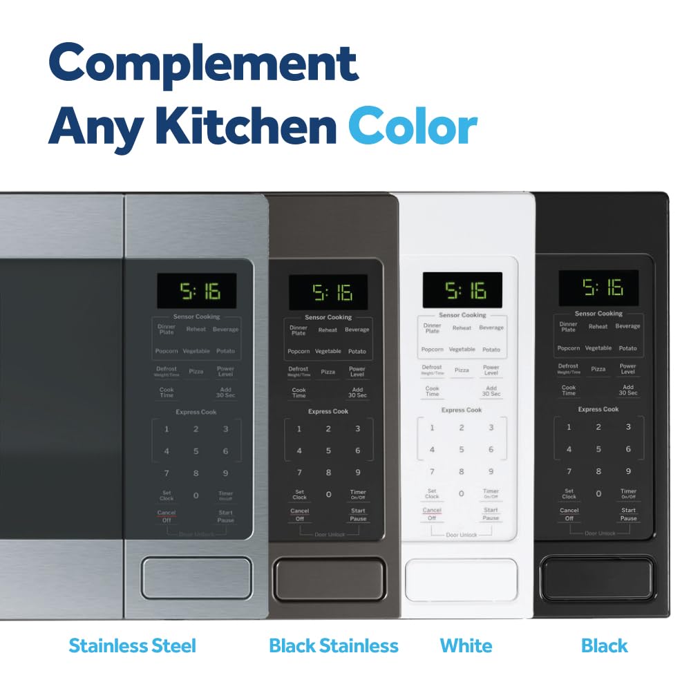 GE black stainless finish adds sleek style to any kitchen.