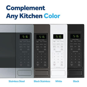 GE Countertop Microwave stainless steel body complements modern kitchens