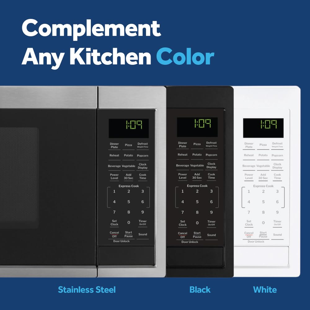 GE microwave black finish blends with contemporary decor while delivering dependable power