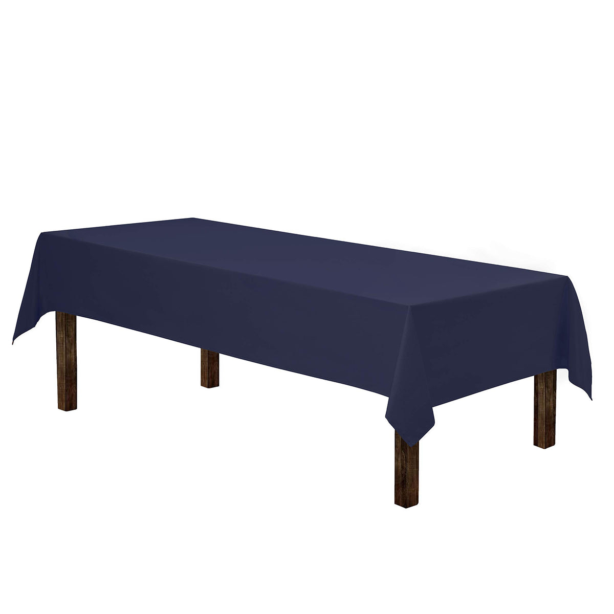 Gee Di Moda navy rectangle tablecloth 60x84 on table with wrinkle-resistant finish