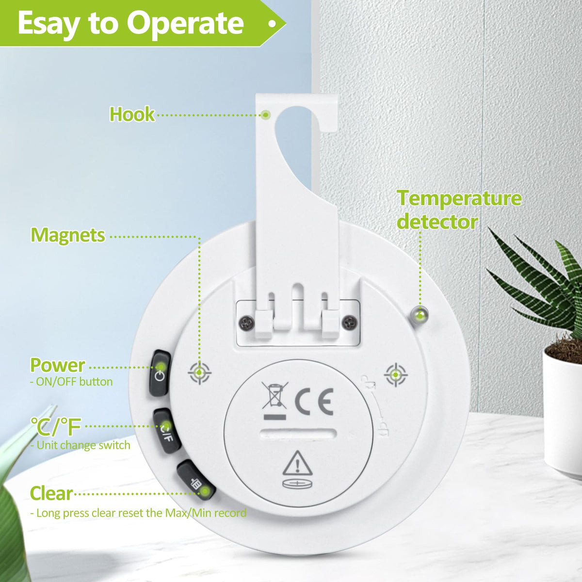 Geevon thermometer magnetic back attaches firmly to metal surfaces