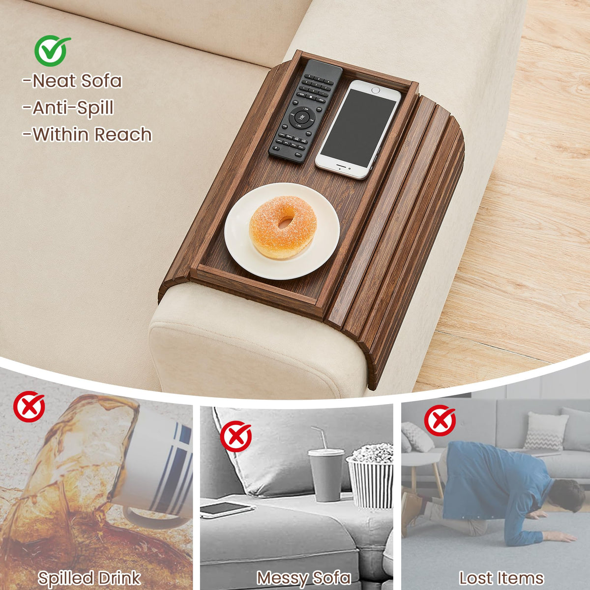 GEHE arm table doubles as laptop, snack, or drink surface.