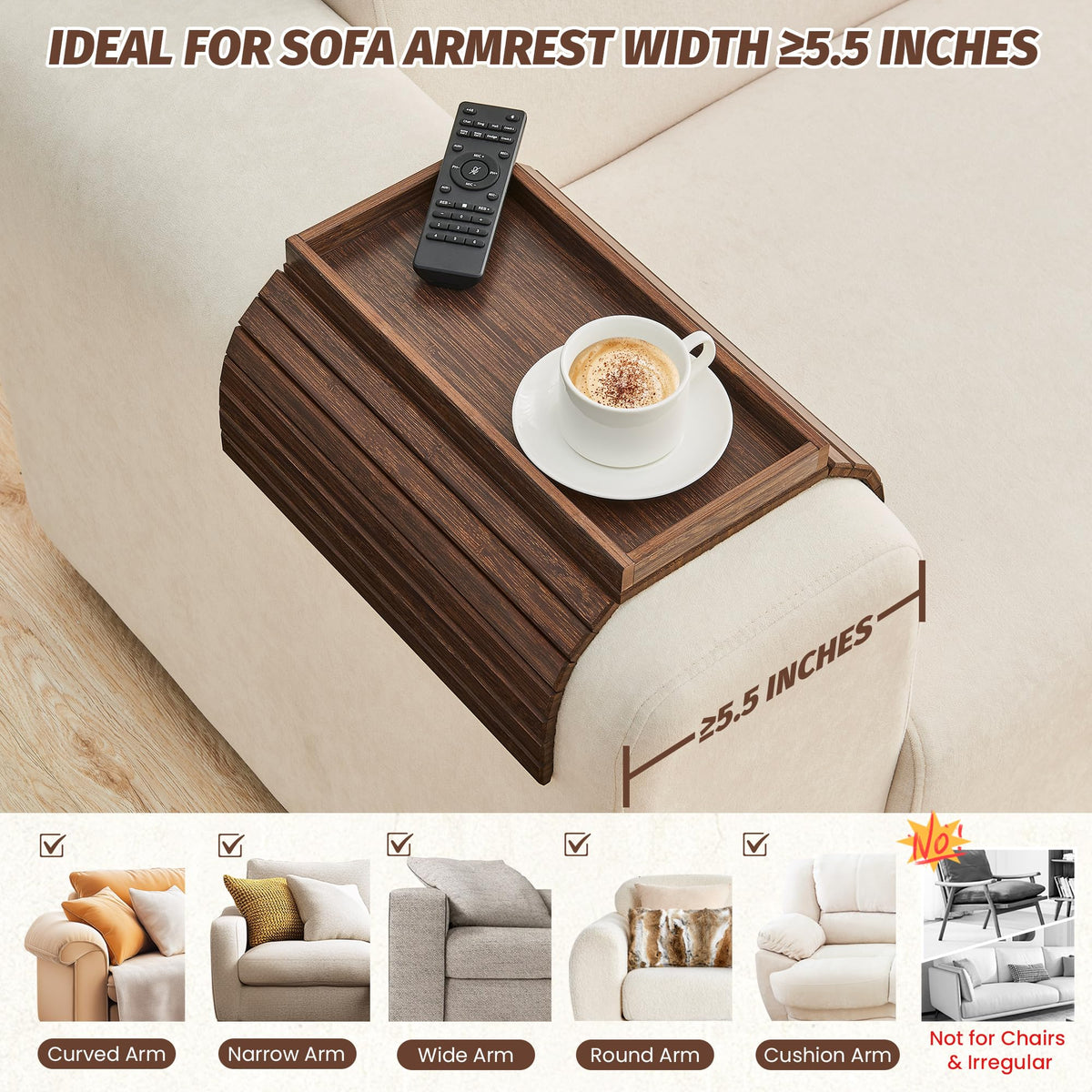 GEHE portable sofa tray folds flat for compact dorm or office use.