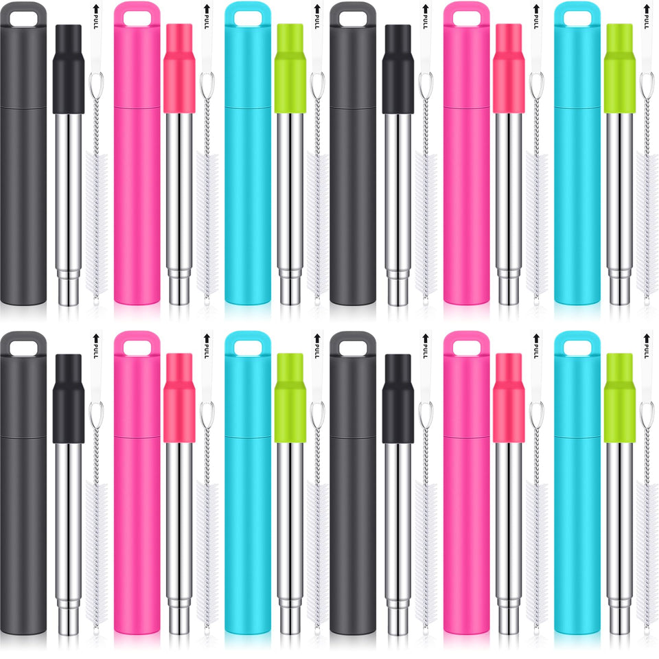 Gejoy 12-pack metal reusable straws with case for travel convenience