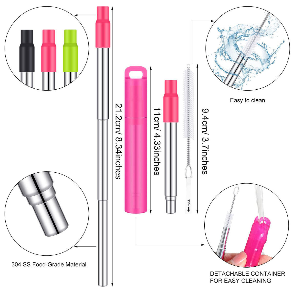Gejoy stainless steel collapsible straw in a compact, durable design.
