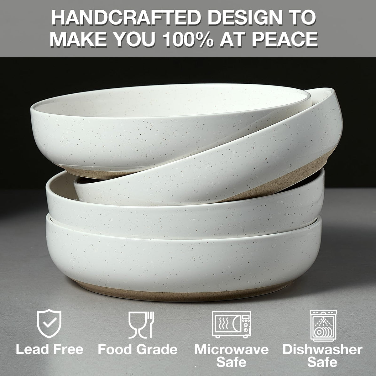Gencywe wide shallow bowl demonstrates generous opening for sauces and toppings