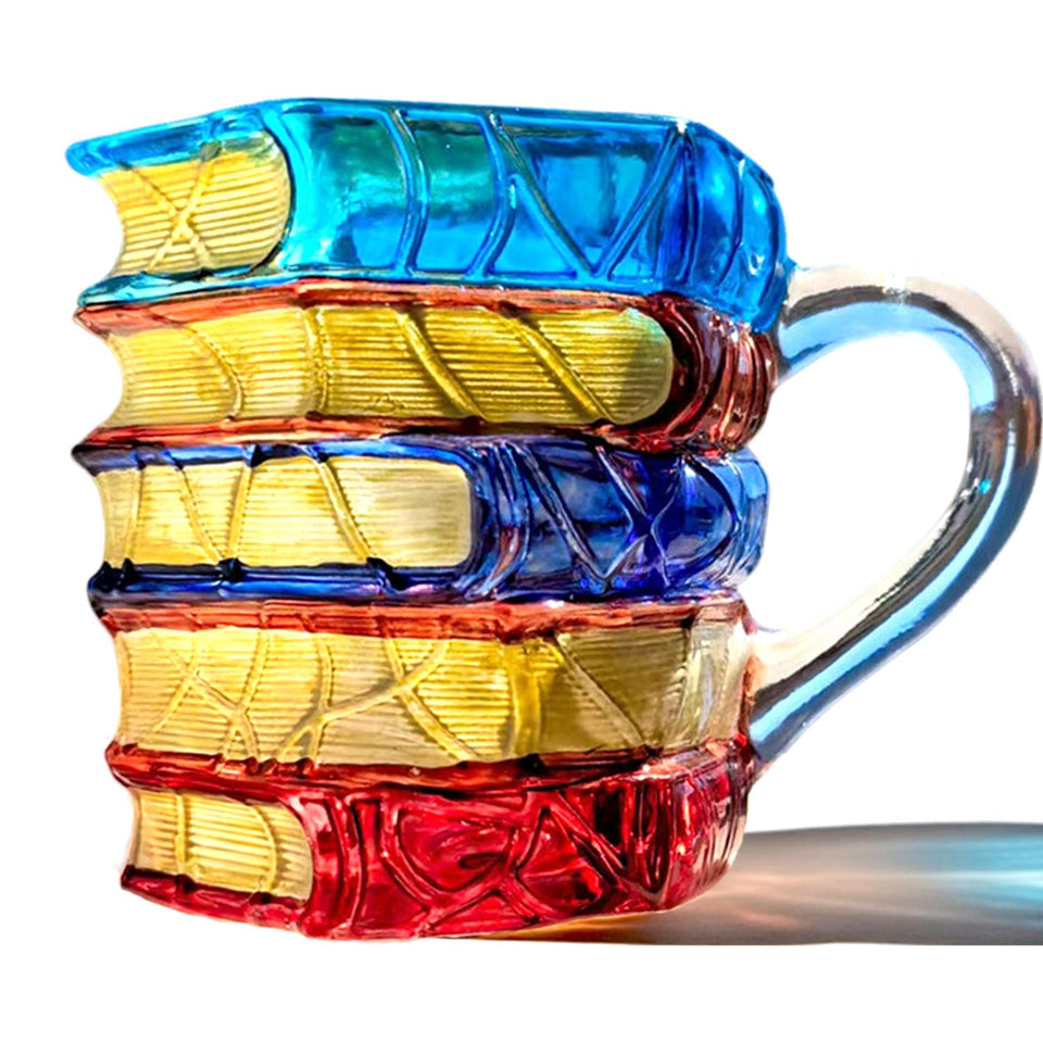 Generic 3D Painted Book Mug with stacked books design for literature lovers.