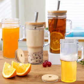 Generic bamboo lids for glass cups provide natural, secure sealing.