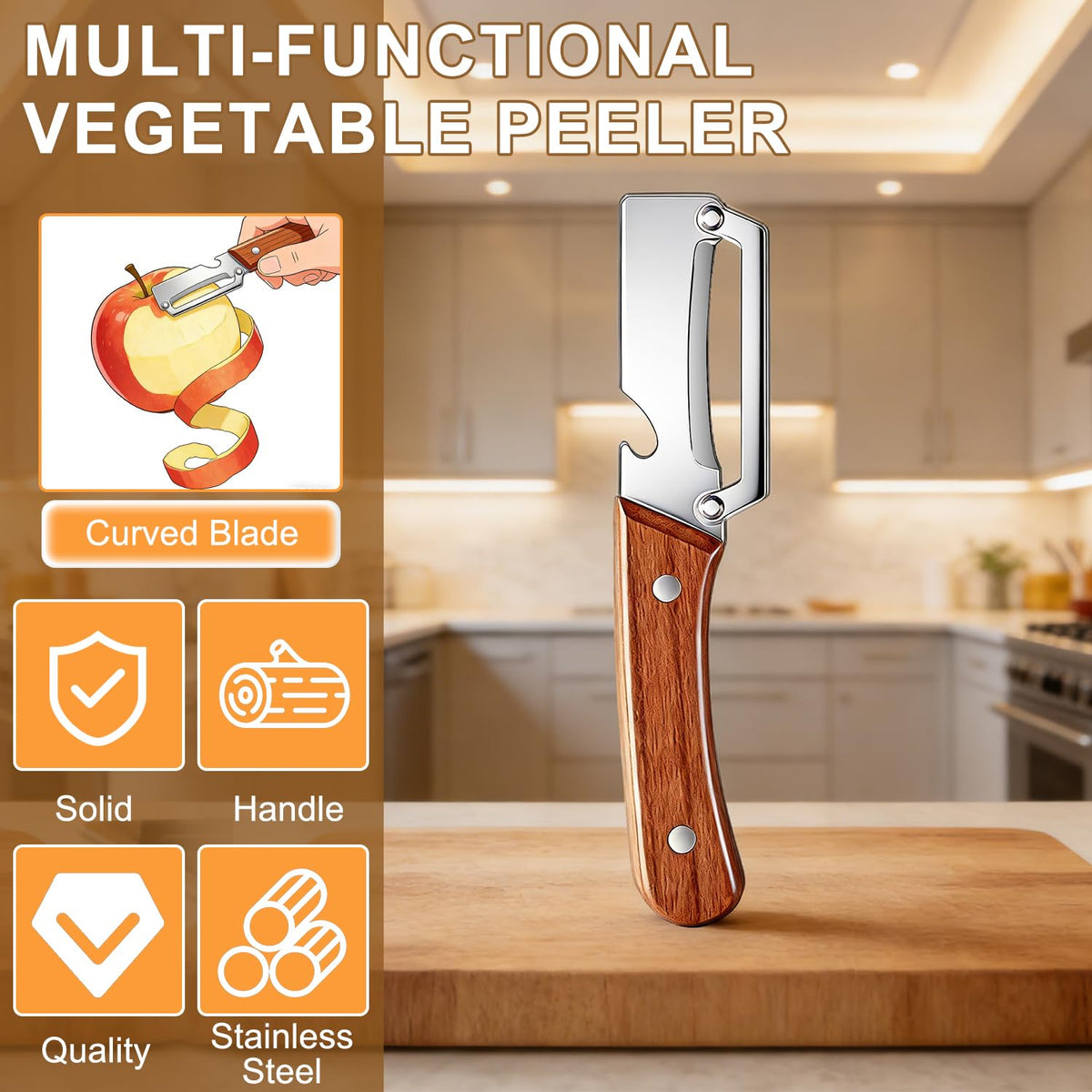 Generic multi-functional peeler blade close-up showing sharp stainless steel blade